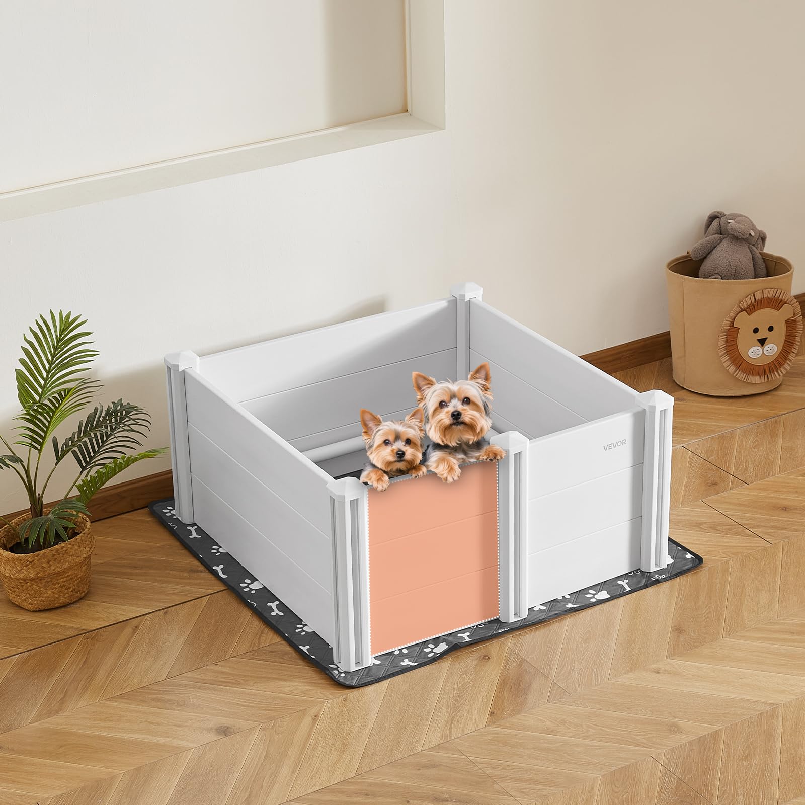 VEVOR Parc de Mise Bas pour Chien, 98 x 98 x 46 cm, Caisse de Mise Bas pour Chiots, avec Porte Hauteur Réglable, Tapis d'Urine Lavable, Boite de Naissance en Plastique PVC pour Chiens de Moyenne Race