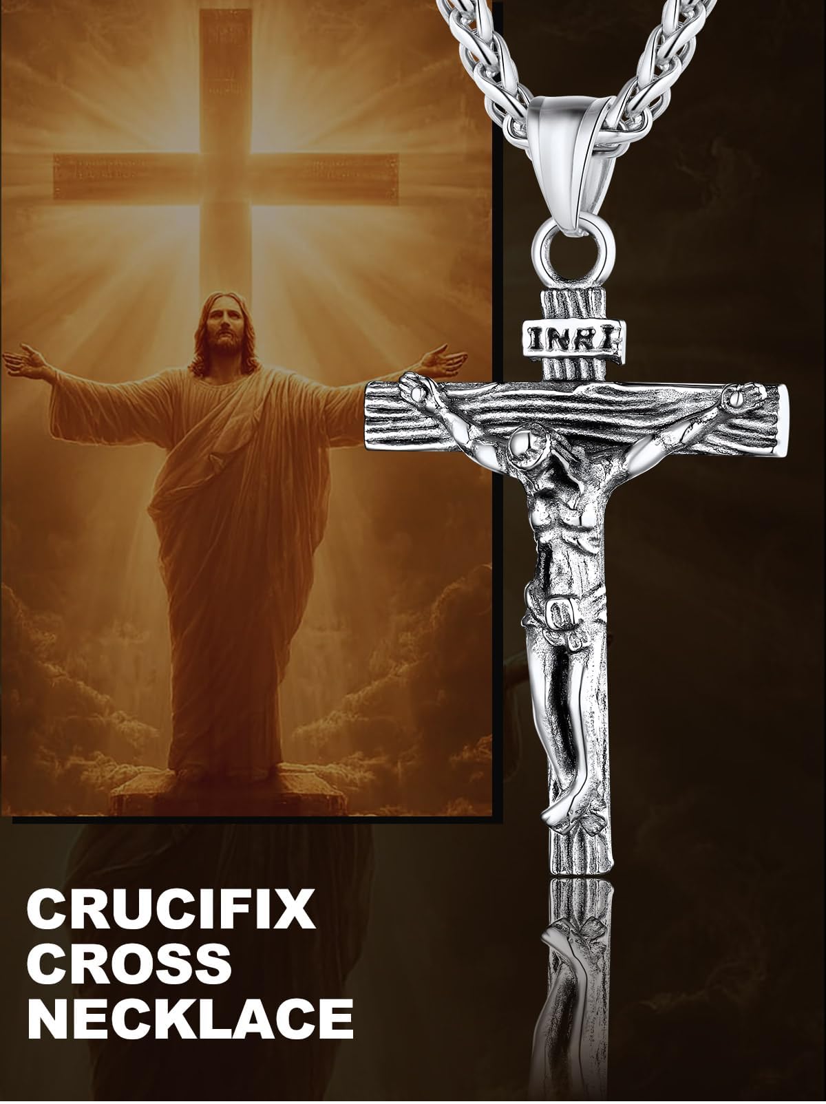 U7 Vintage INRI Jezus krzyż wisiorek naszyjnik bransoletka dla mężczyzn i kobiet, amulet chrześcijańska biżuteria, grawerowany tekst dostępny, regulowany łańcuszek, w zestawie pudełko prezentowe