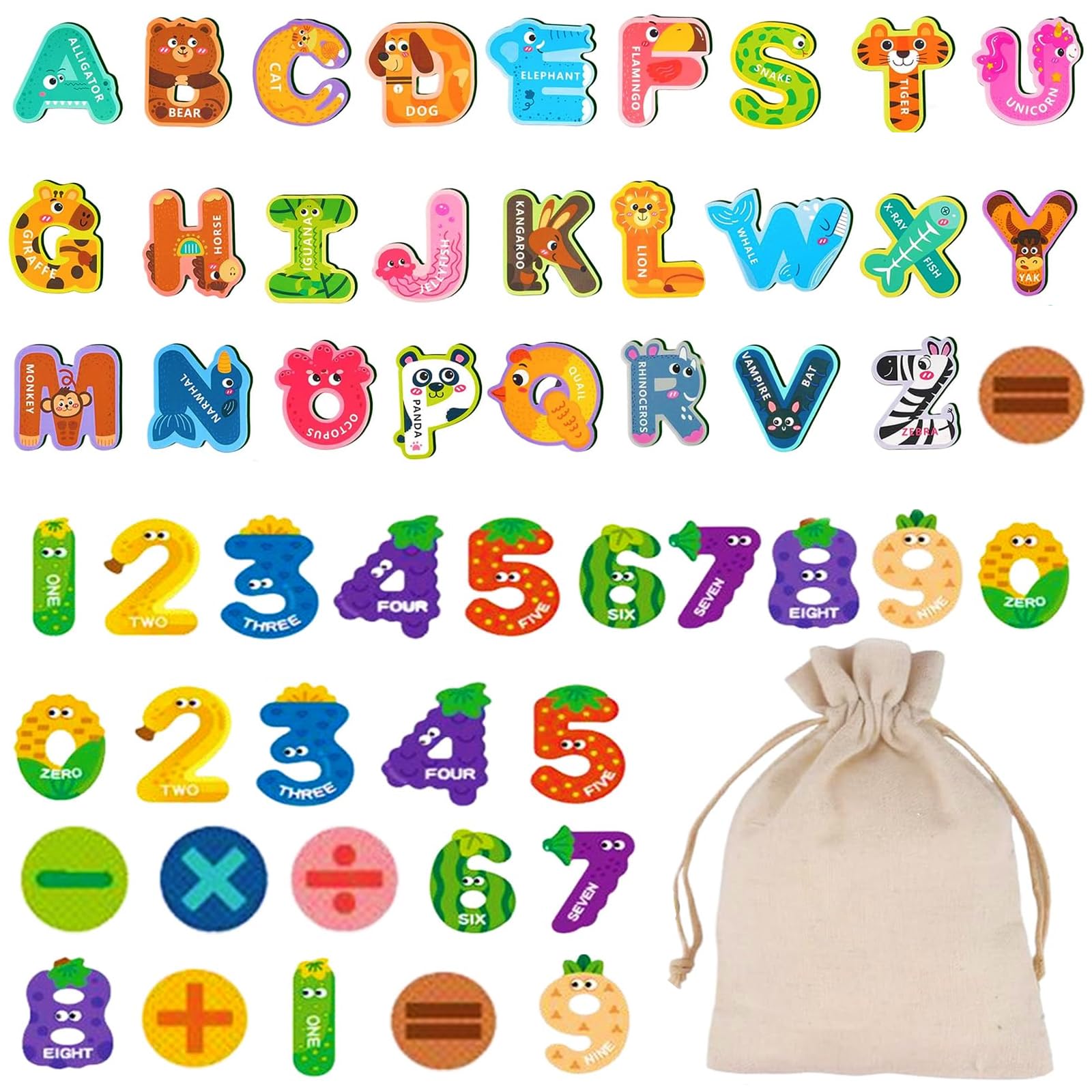 52 PCS Magnetic Letters and Numbers, Fridge Magnetic Animals Alphabet Letters