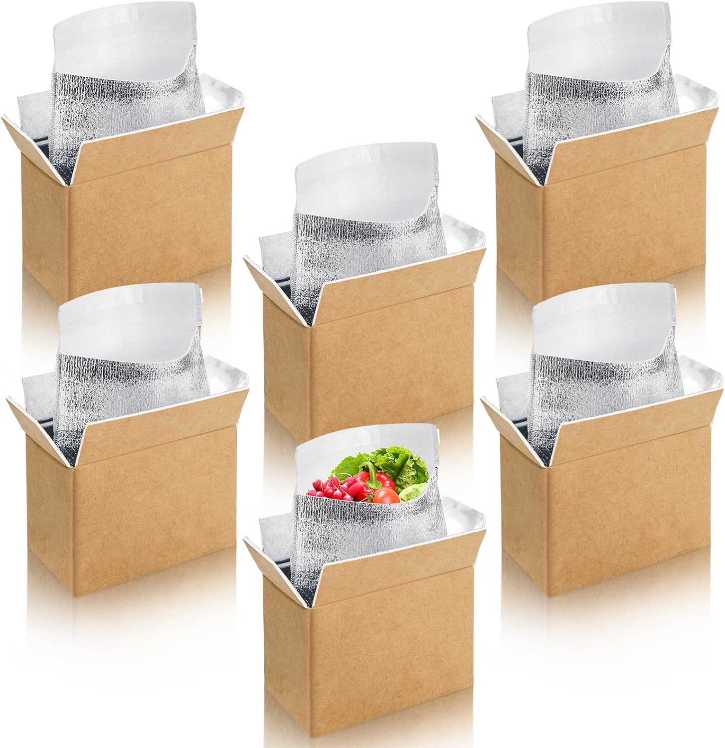 ZEAYEA 6 Pack Small Insulated Shipping Boxes with Aluminum Foil Liner, Insulated Carton for Frozen and Hot Food, Reusable Foam Cooler Mailing Box for Travel Mailing Packing Shipping, 8.3" x 4.4" x 6"