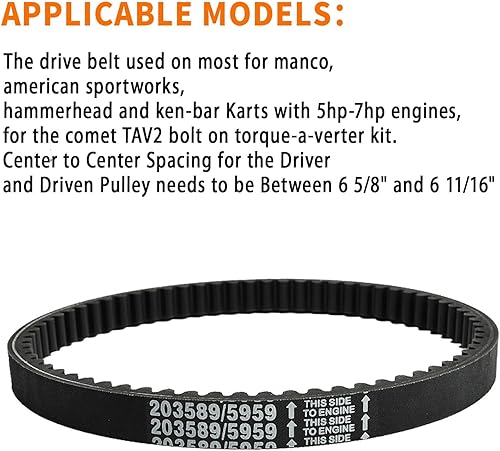 Miniatura 4 de 3 correas de transmisión Go Kart serie 30 reemplazan a Manco 5959 / Comet 203589 cónico de un lado