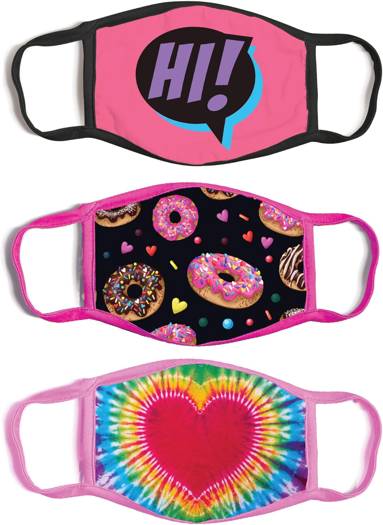 ABG Accessories Girl's 3-Pack Kid Fashionable Protection, Reusable Fabric Face Mask Age 3-7