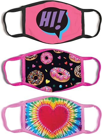 ABG Accessories Girls 3-Pack Kid Fashionable Protection, Reusable Fabric Face Mask Age 3-7