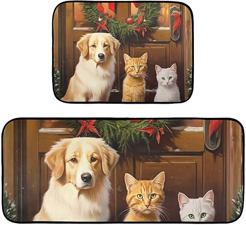 Juego de 2 tapetes de cocina de Navidad para gatos y perros, antideslizantes, impermeables, para el hogar, oficina, lavandería 20848164