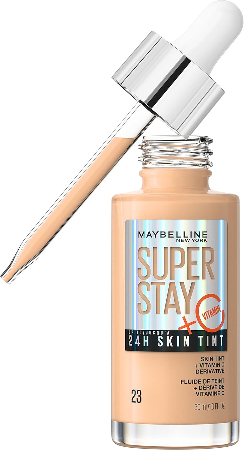 Maybelline New York Foundation, Long-lasting Makeup with Vitamin C, Vegan Formula, Super Stay Skin Tint, No. 23