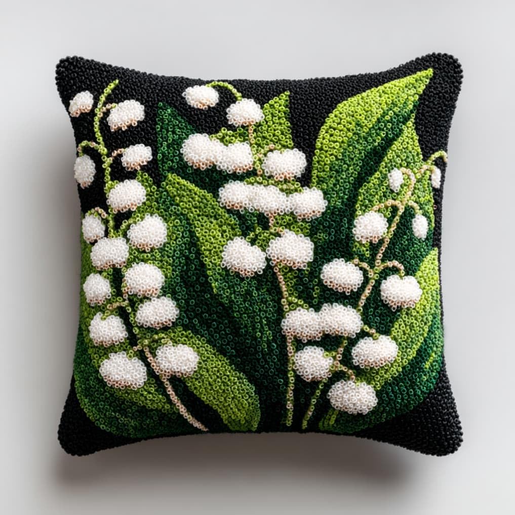 kitphoenix Latch Hook Kit Pillow Case Lily of The Valley 43Cmx43Cm