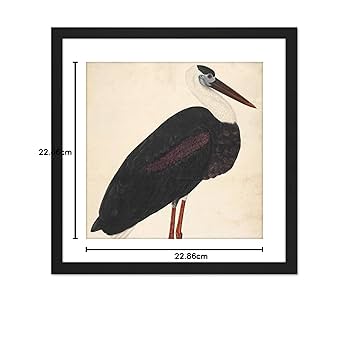 木製フレームの自然と鳥の絵画 Amazon.co.jp: 風景の中の黒いコウノトリ インドの水彩画 鳥の絵