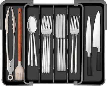 Homecor Silverware Organizer - Expandable Kitchen Drawer Organizer Utensil Holder, BPA Free Flatware and Cutlery Tray for Spoons Forks Knives, Plastic Kitchen Organizer and Storage