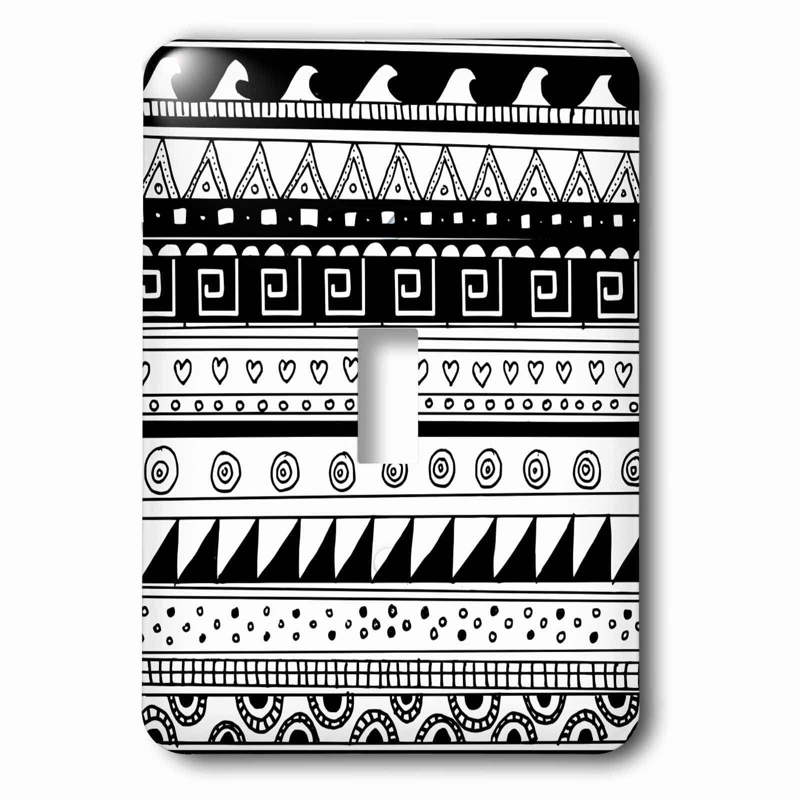 Interrupteur simple motif aztèque noir et blanc abstrait 3dRose LSP_113132_2