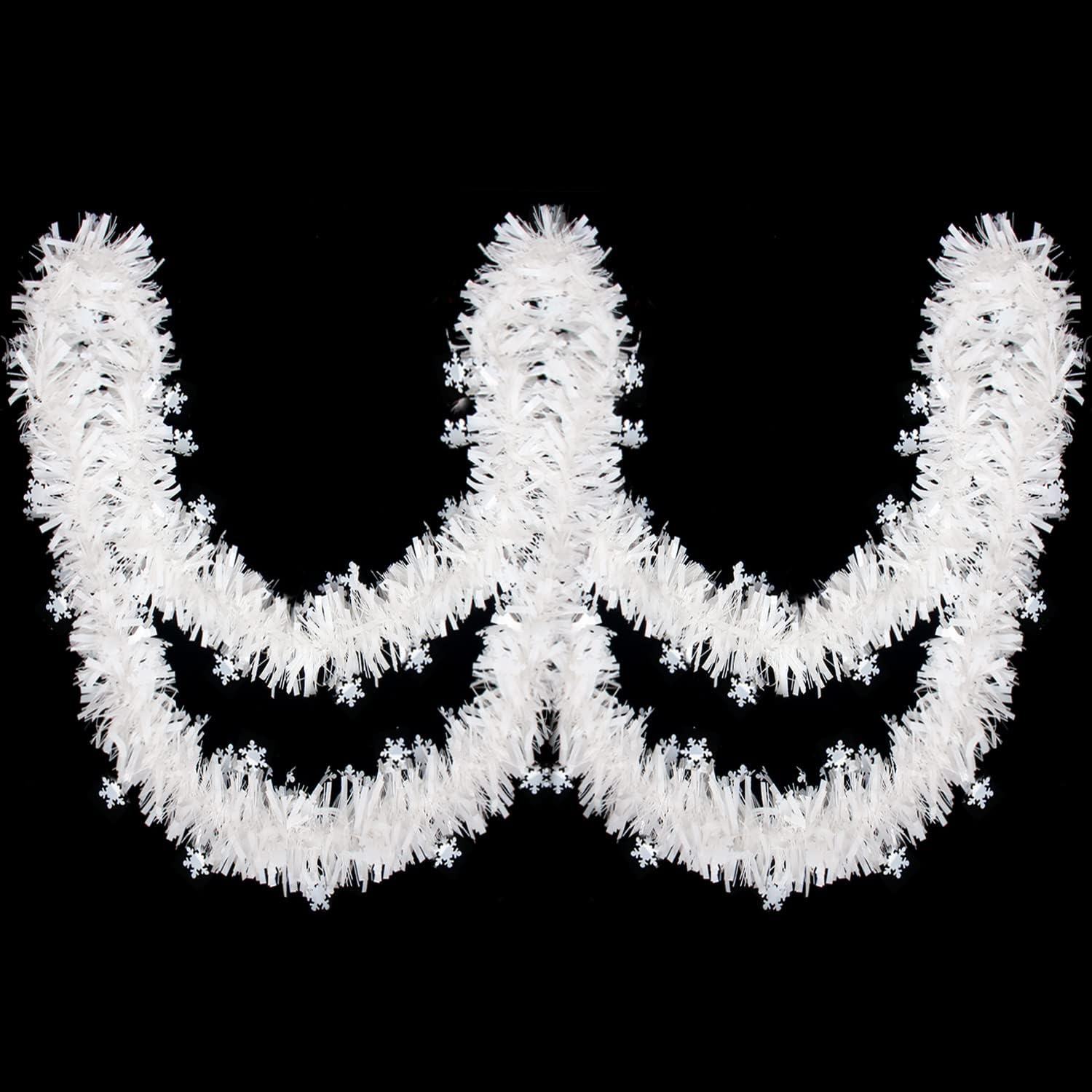 KIMOBER 32.8 Ft Christmas Tinsel Garland,White Metallic Garland with Snowflake for Christmas Tree Xmas Party Decorations