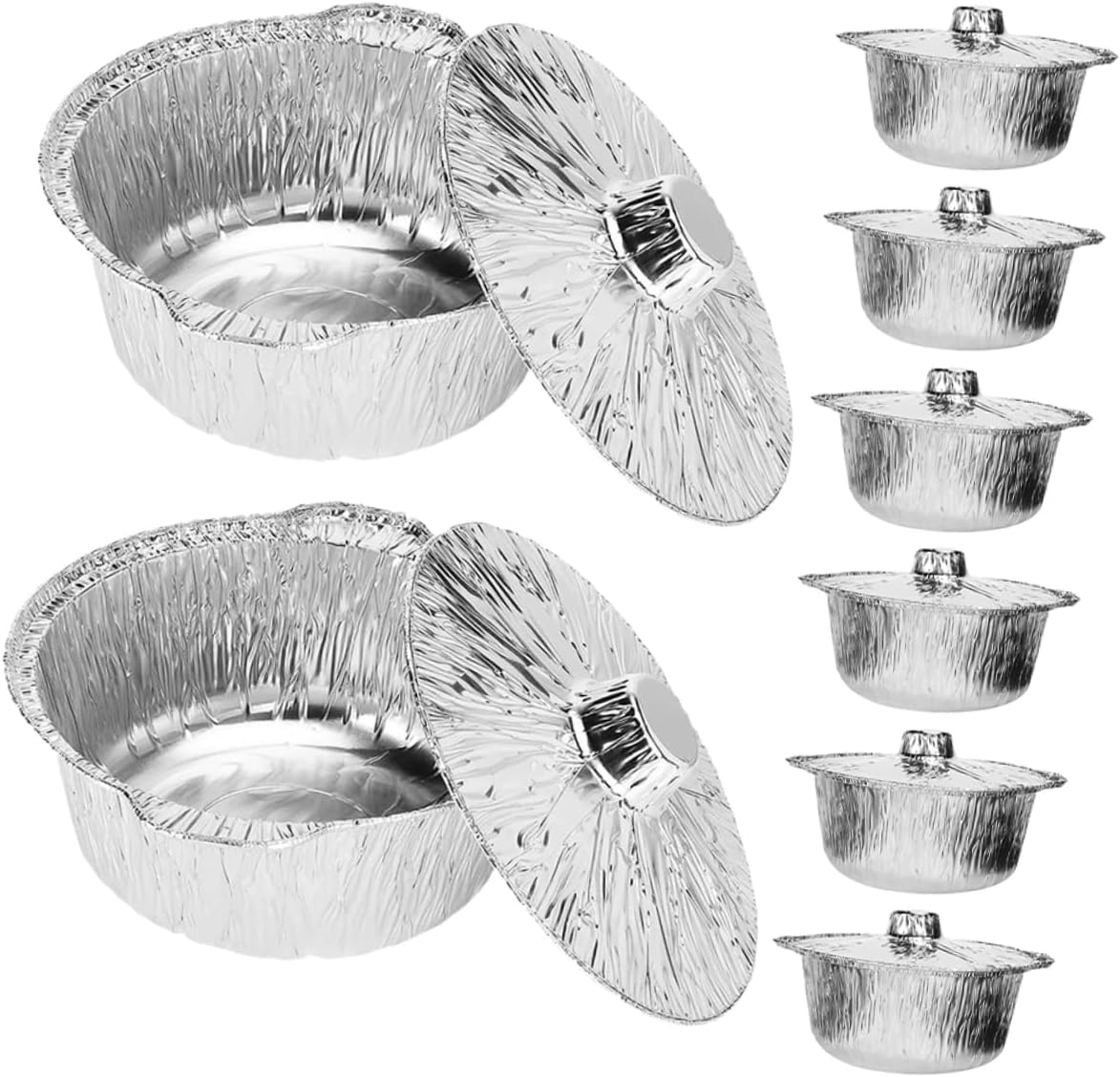 8pcs round Aluminum Foil Pots with Lids, Disposable Hot Bake Xmas
