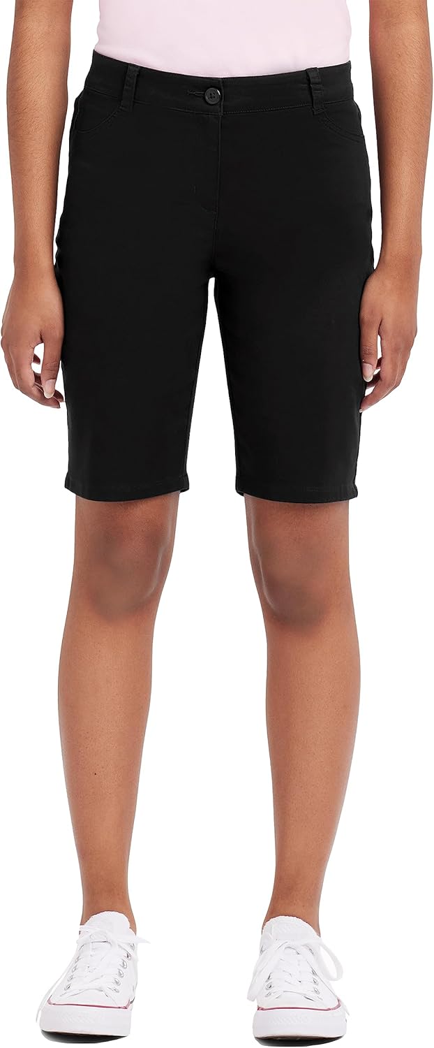 IZOD Juniors Uniform Bermuda Shorts, Skinny Style with Hook & Eye Closure, Stretch Twill Fabric 5 Black