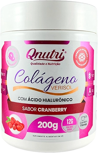 Colágeno Verisol Pó 200g Ácido Hialurônico Sabor Cranberry Suplemento Qnutri