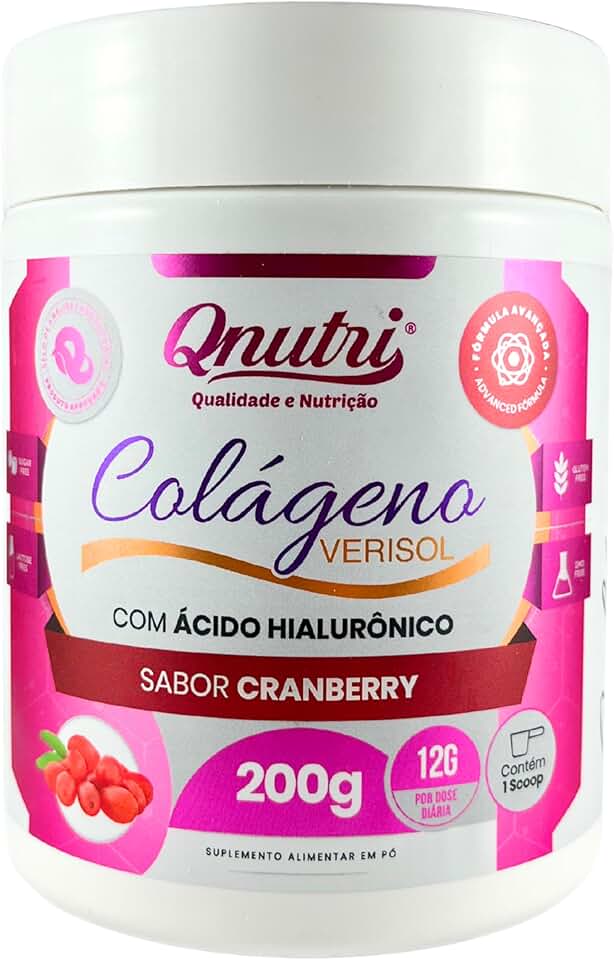 Colágeno Verisol Pó 200g Ácido Hialurônico Sabor Cranberry Suplemento Qnutri