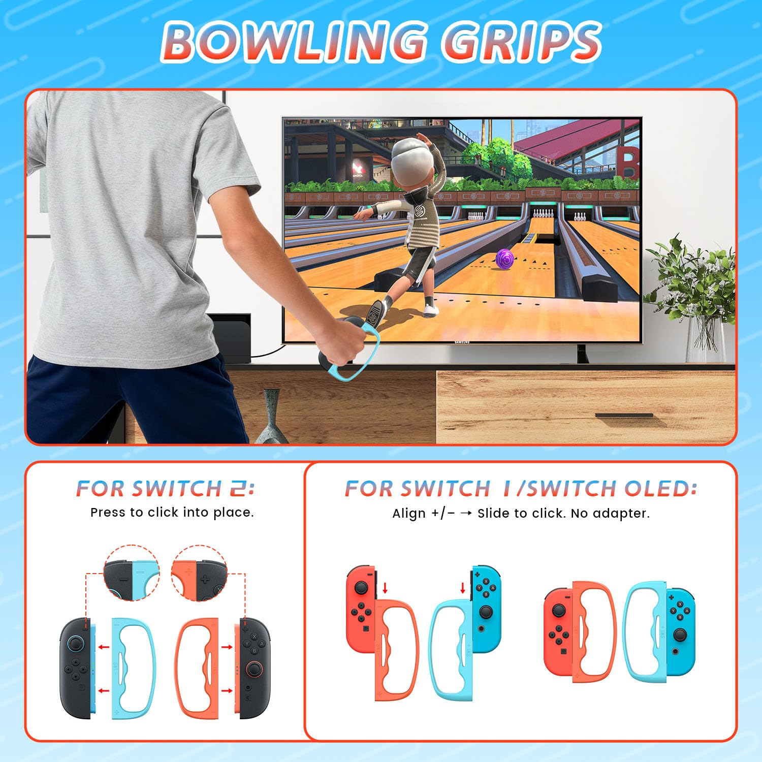[Switch 2/1 Compatible] Switch Sports Accessories Bundle for Switch 2/1/OLED - CODOGOY Complete Family Sports Kit with Storage Bag, Exclusive Bowling Grips & 2 Player Support for Nintendo Switch Sports Games - Image 5