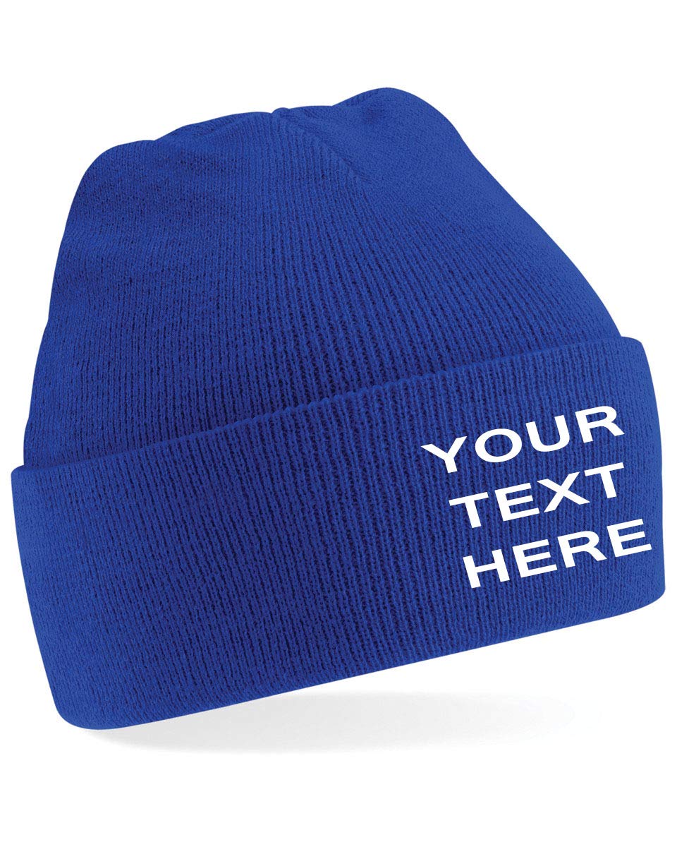 Personalised/Embroidered Mens/Ladies Beanie Hat, Text/Logo (Royal)