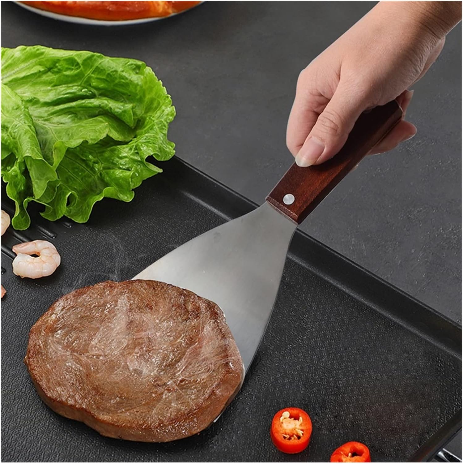 Pizza Slicer Stainless Steel Steak Fried Shovel Wooden Handle Pancake Flipping Spatula Pastry Dough Cutter Pizza BBQ Baking Tools Pizza Cutters