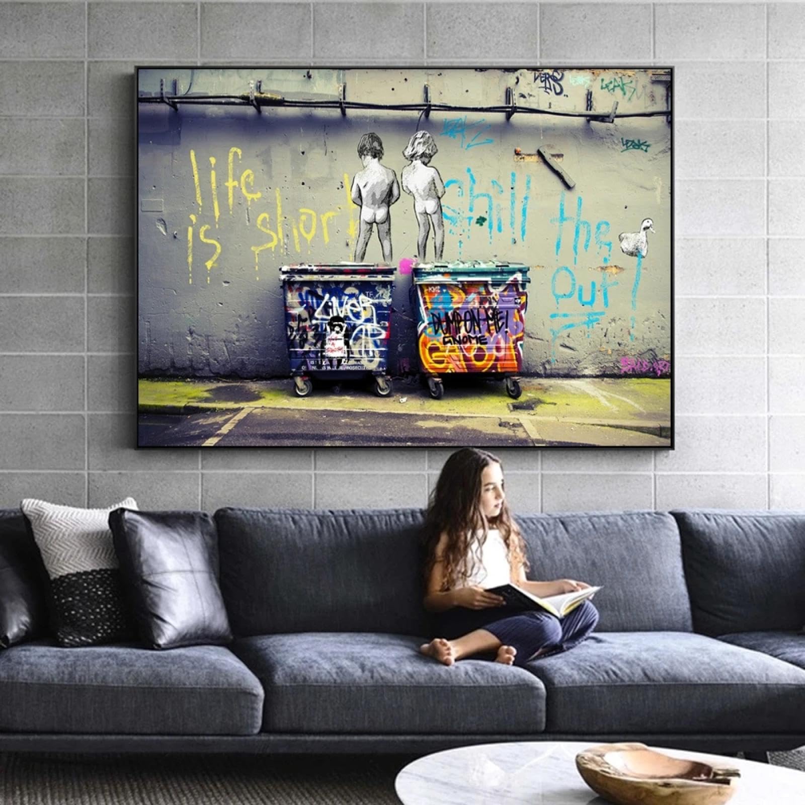 LSYALUCK Stampe su tela Modern Street Wall Art La vita è breve Parete Graffiti Art Dipinti su tela Immagini a parete Decorazione della casa 100x180 cm (39x71 pollici) Con-Cornice nera