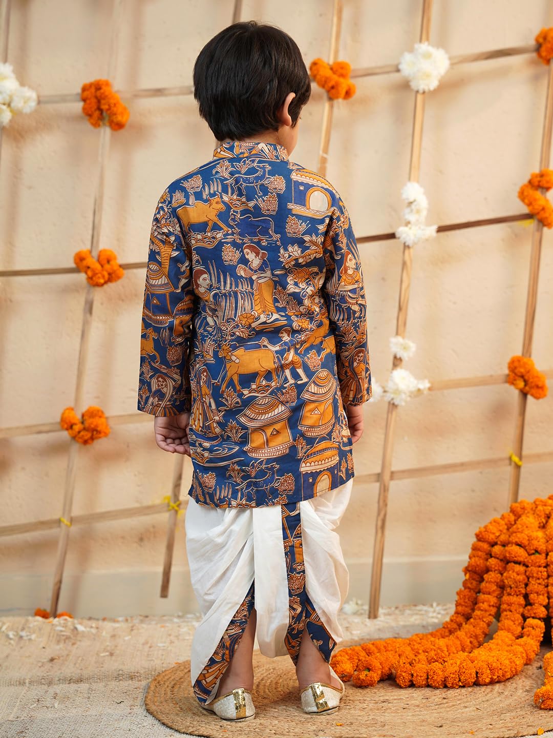 AJ DEZINES Boys Cotton Full Sleeve Abstract Blue Printed Dhoti Kurta Set for Boys - Ethnic Wear | Traditional | Festival Outfit for boys - Regular Fit (Twister-1953-BLUE-0) - Image 3 thumbnail