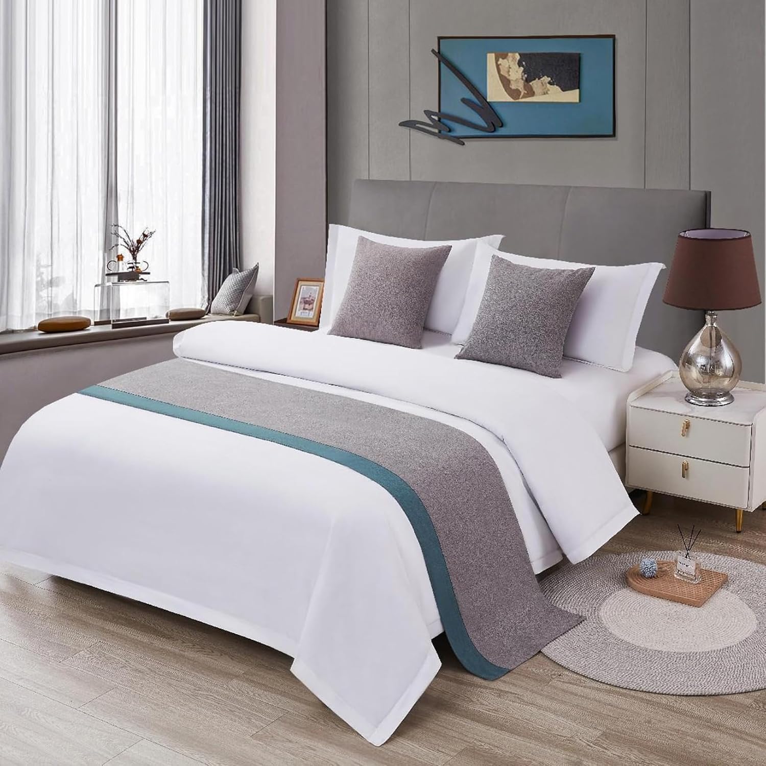 Hotel Bed Runner Double-Sided Bed Cover, Cotton Linen Bed Scarves Bedspreads Throw Decor Protection, F-Red Orange, 50 * 180cm for 1.2m Bed