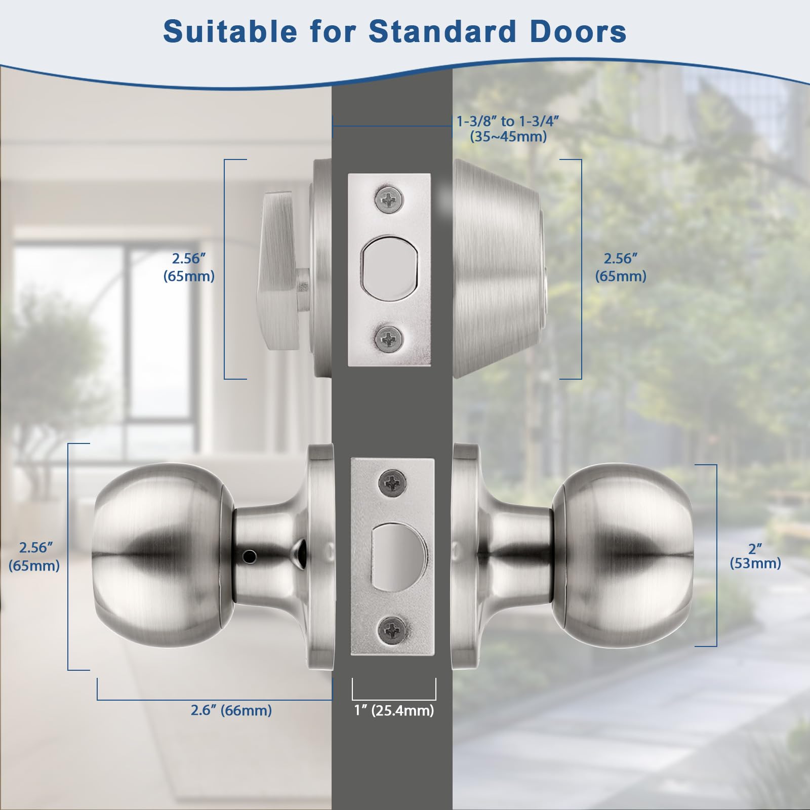 Knobonly 1 pomo de puerta exterior con llave igual, cerradura redonda para exteriores con cerrojo de una cara, níquel satinado, acero inoxidable