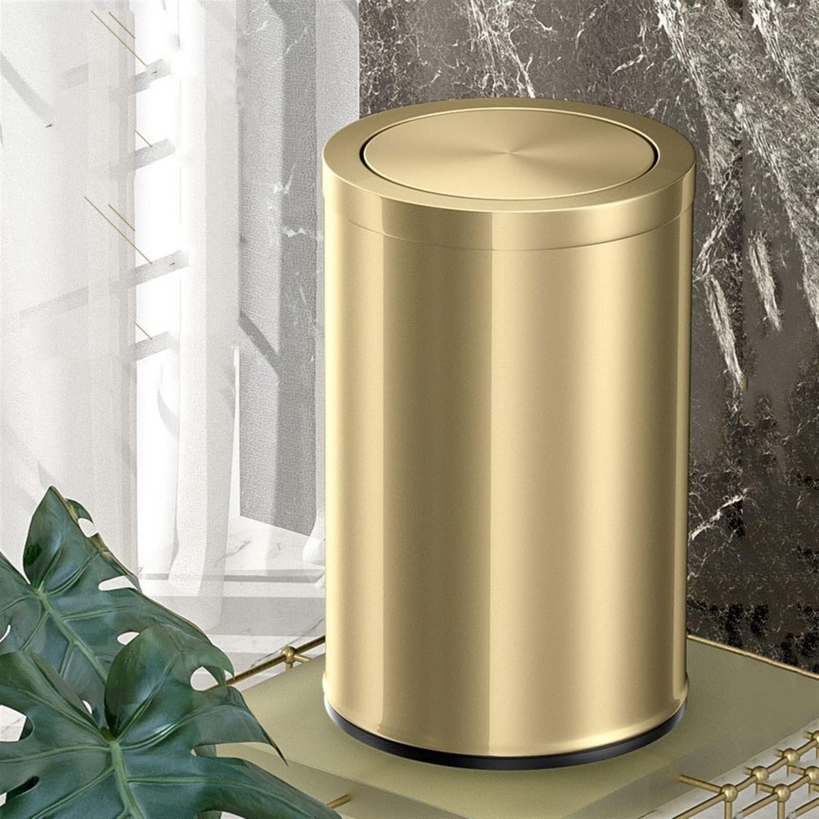 Cestino gettacarte Dorato da 9/15 Litri, Leggero in Acciaio Inox, con Coperchio Girevole, for la casa, Soggiorno, Camera da Letto, Cucina, gettacarte(9L)