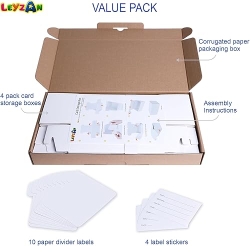 Miniatura 6 de Leyzan Caja de almacenamiento de tarjetas coleccionables, paquete de 4  Caja de almacenamiento de cartón corrugado de 400 unidades con divisores y