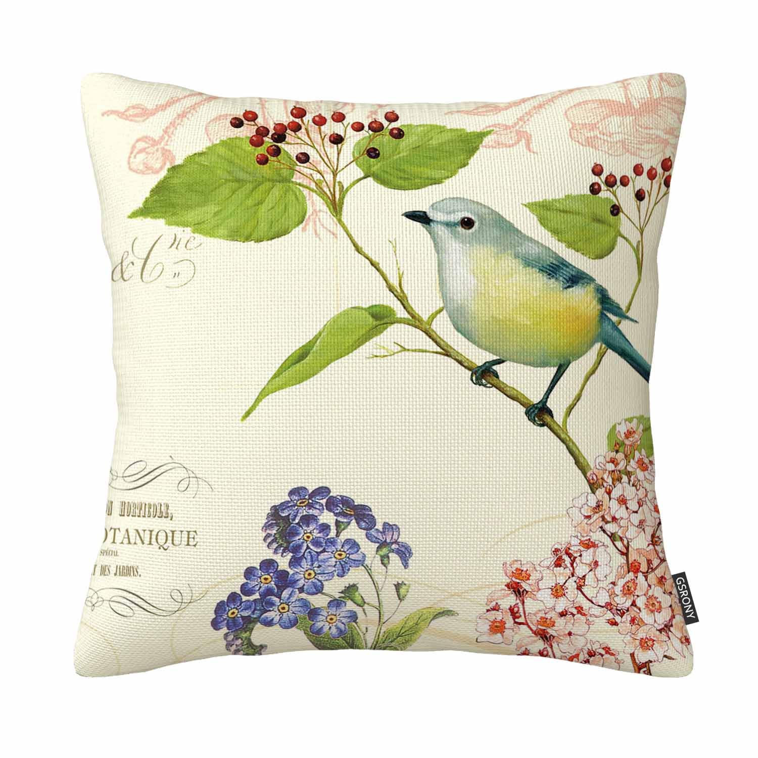 Gsrony Red Bird Art Throw Pillow Covers Jacquard Bird On The Tree Cushion Pillow Case Home Decor Pillowcase 18X18 Inches