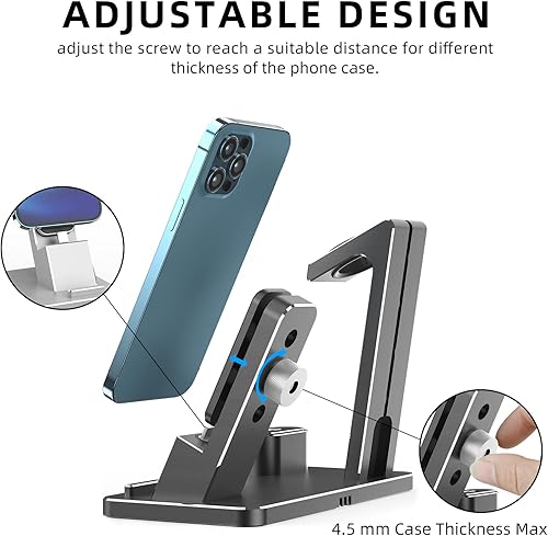 Miniatura 3 de Estación de carga para Apple Watch Phone Airpods - XUNMEJ 3 en 1 de aluminio para iPhone Series 987, AirPods iPhone Series (gris)