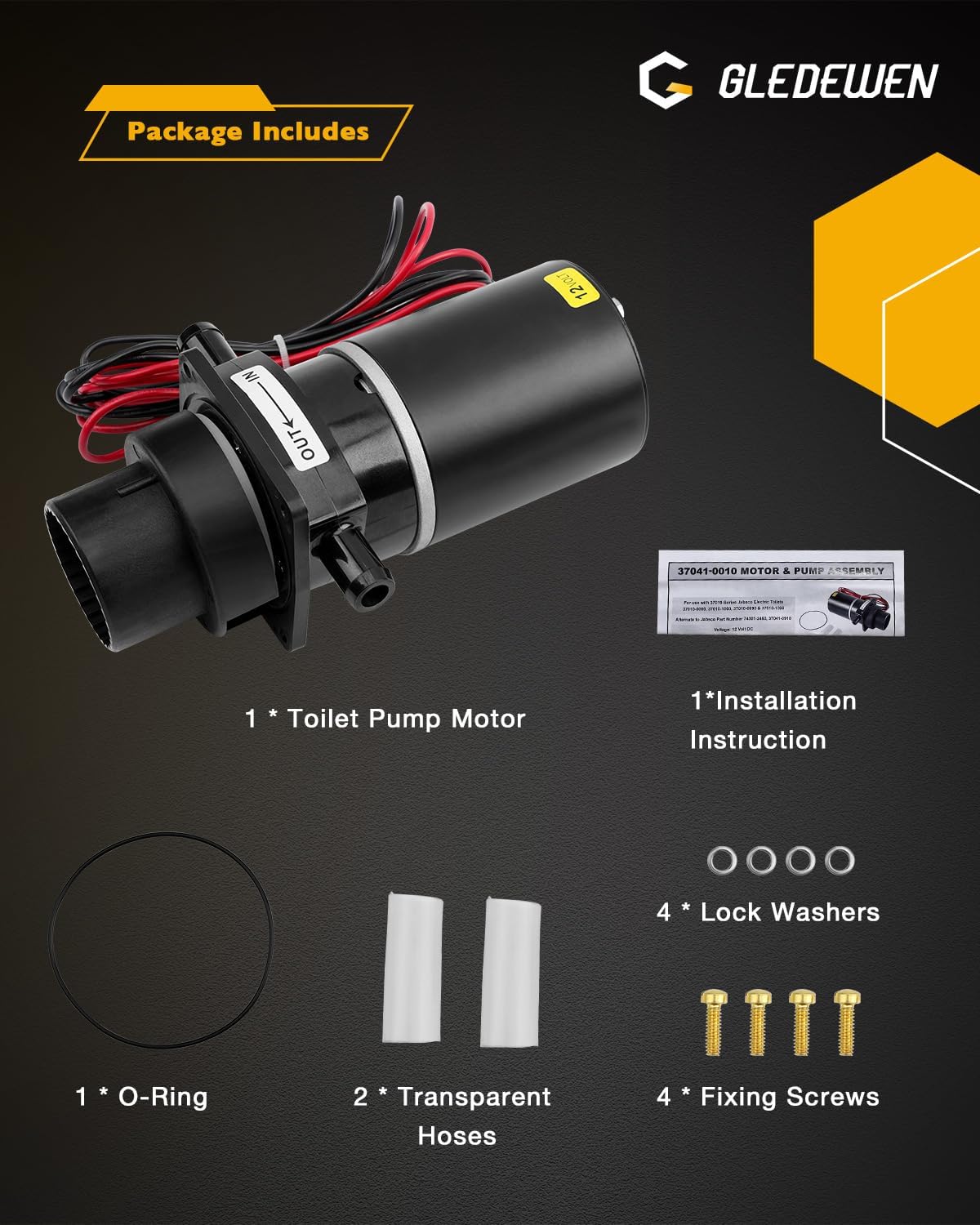 Jabsco Macerator Pump, Marine Toilet Assembly Kit, 37041-0010, Compatible with Jabsco 37010-0090 37010-0000 37010-1000 37010-1090, Boat Yacht Quiet Flush Toilet Electric Macerating, 12-Volt, No Leak