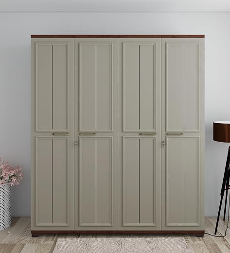 Spacewood Sahara 4 Door Wardrobe | Stone Grey Modern Ash Finish | Engineered Wood Almirah with 2 Drawers (2 Lockable) &amp; 2 ...