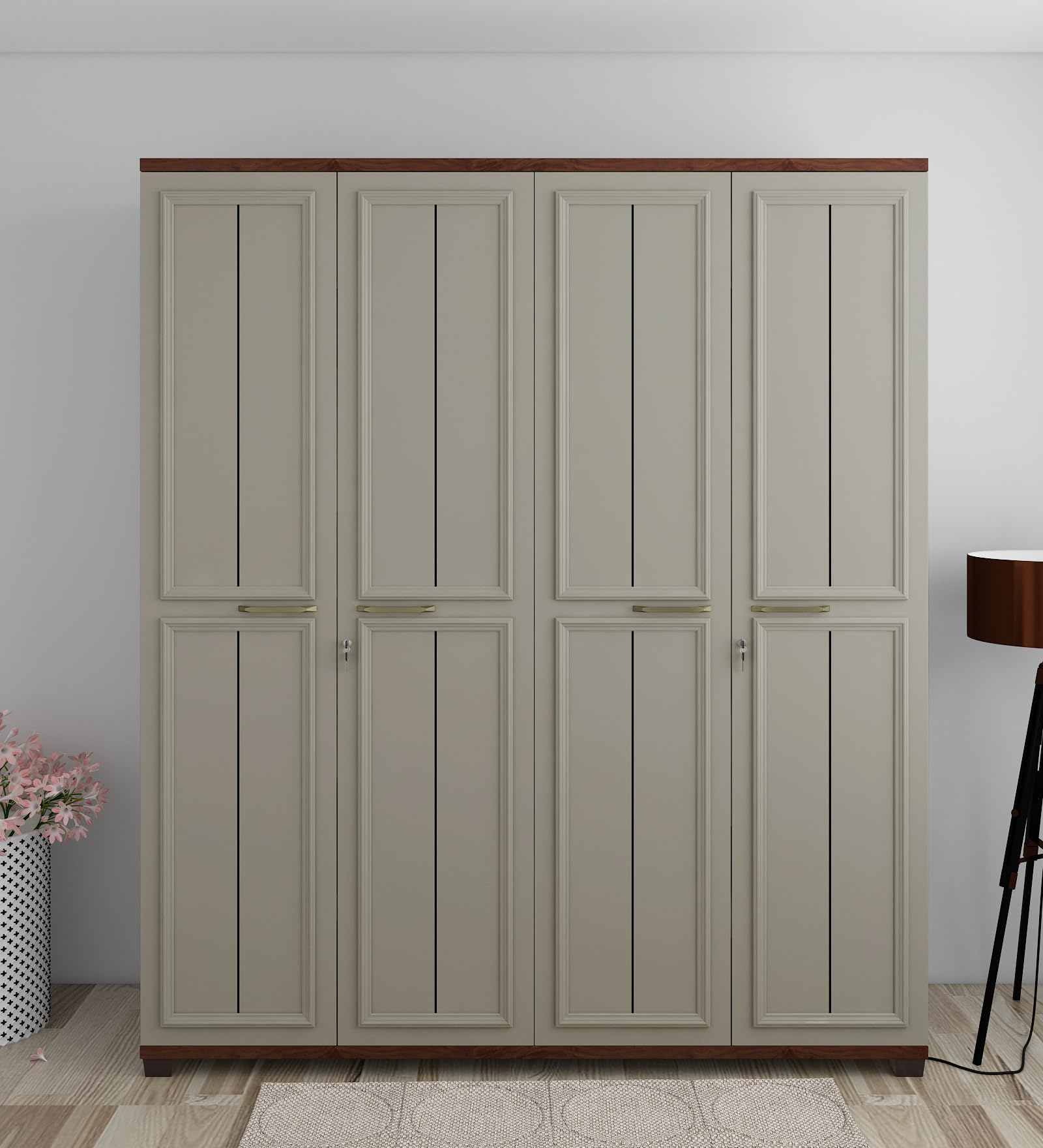 Spacewood Sahara 4 Door Wardrobe | Stone Grey Modern Ash Finish | Engineered Wood Almirah with 2 Drawers (2 Lockable) & 2 Hanging Spaces | Bedroom Cupboard Almari | 3-Year Warranty-image-36