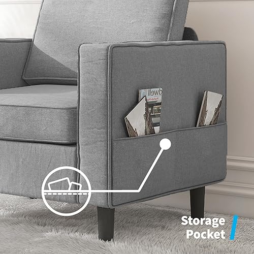 Miniatura 9 de Mjkone Sillón, silla decorativa con bolsillos de almacenamiento, moderna silla individual para sala de estar, apartamento, espacios pequeños,