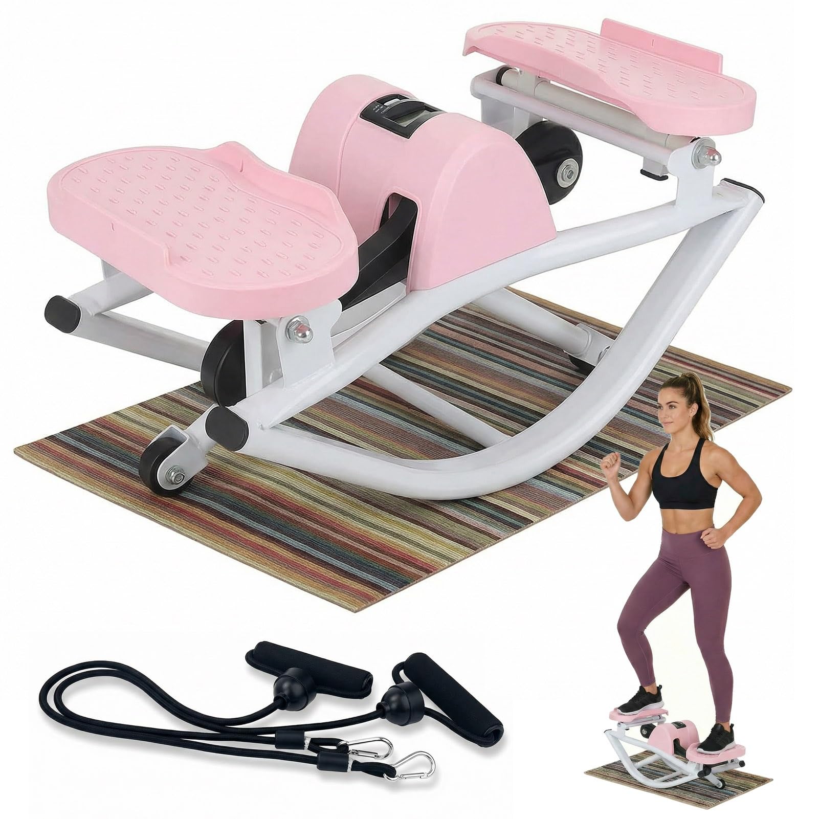 Rock Stepper – Stepper Laterale con Elastici di Resistenza & Tappetino Antiscivolo, Movimento 3D Laterale per Fianchi, Glutei & Postura, Cardio a Basso Impatto