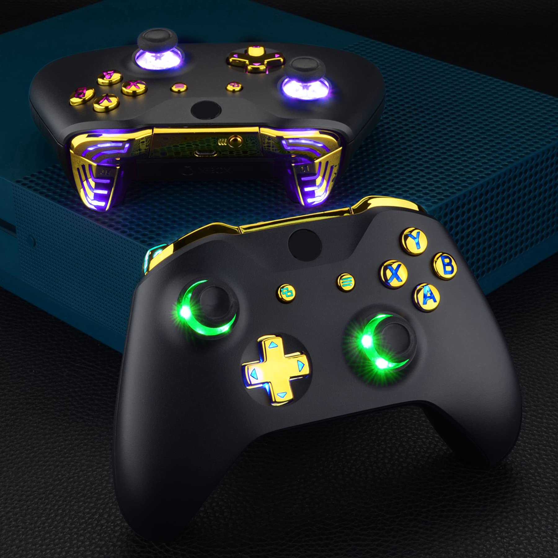 eXtremeRate Multicolori Tasti Luminosi DTFS LED Kit per Xbox One S X Controller Joystick Model 1708 D-pad Levette Analogiche Bumper Trigger Pulsante ABXY(NON Include Controller)-Oro Cromo