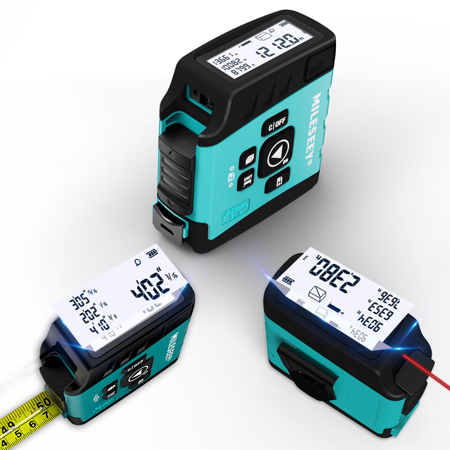 MiLESEEY DT20 Mètre à ruban laser 40 m avec mètre ruban numérique 5 m, mètre ruban standard, mesure du volume de zone en mode Pythagore, étanche et rechargeable