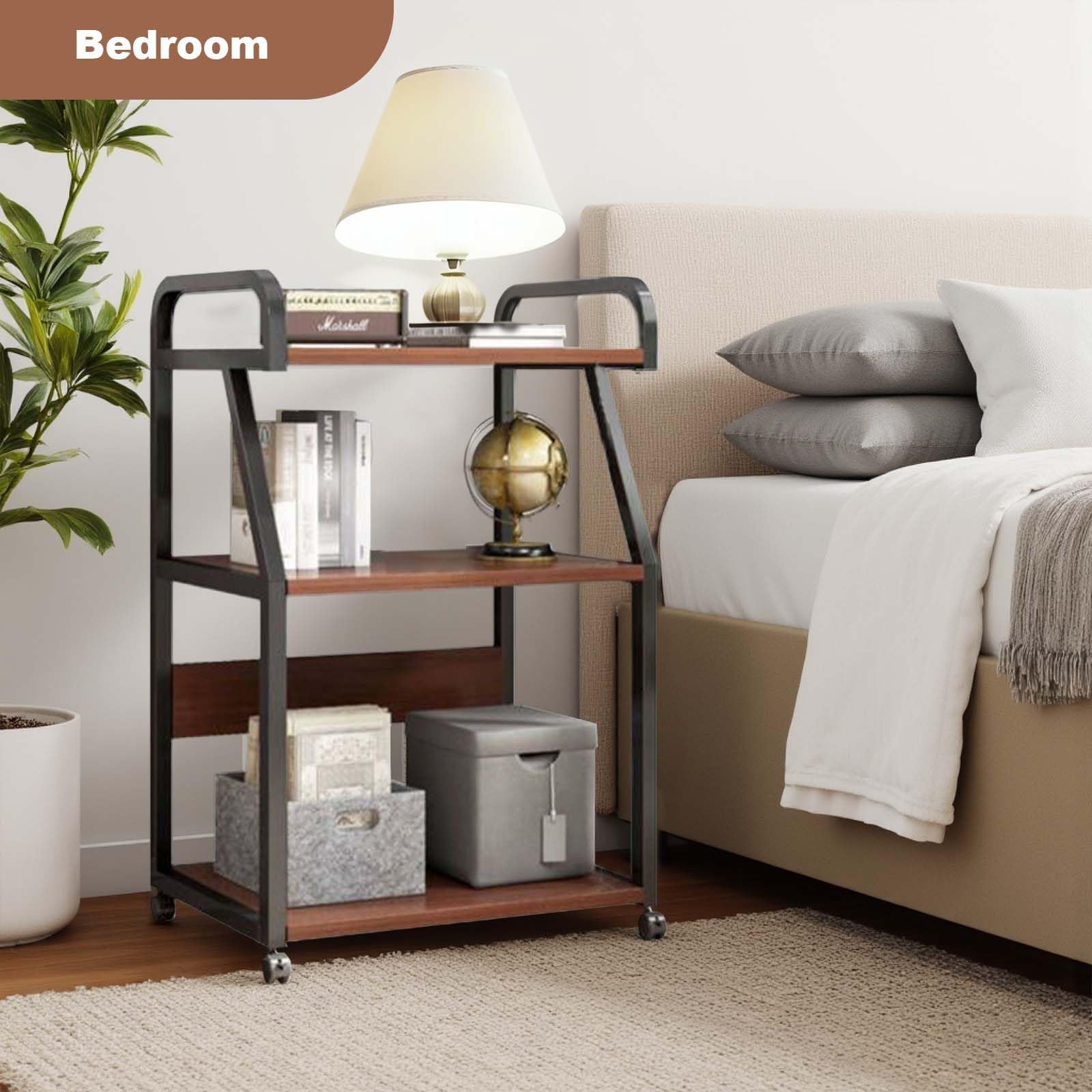 Carrito Multifuncional para Oficina con 3 Niveles - Estantes espaciosos y Ruedas bloqueables - Ideal para Impresora y Almacenamiento en casa, Escuela o clínica - Color Nogal Oscuro
