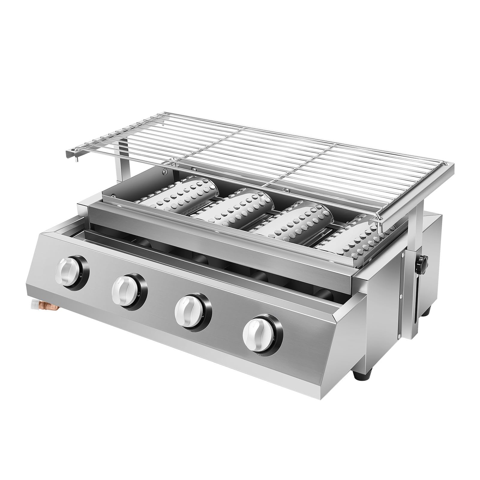 Parrilla de gas portátil de acero inoxidable, parrilla de gas profesional con parrilla, 4 quemadores de acero inoxidable, superficie de parrilla de aproximadamente 55,8 x 23,2 cm, parrilla de gas BBQ