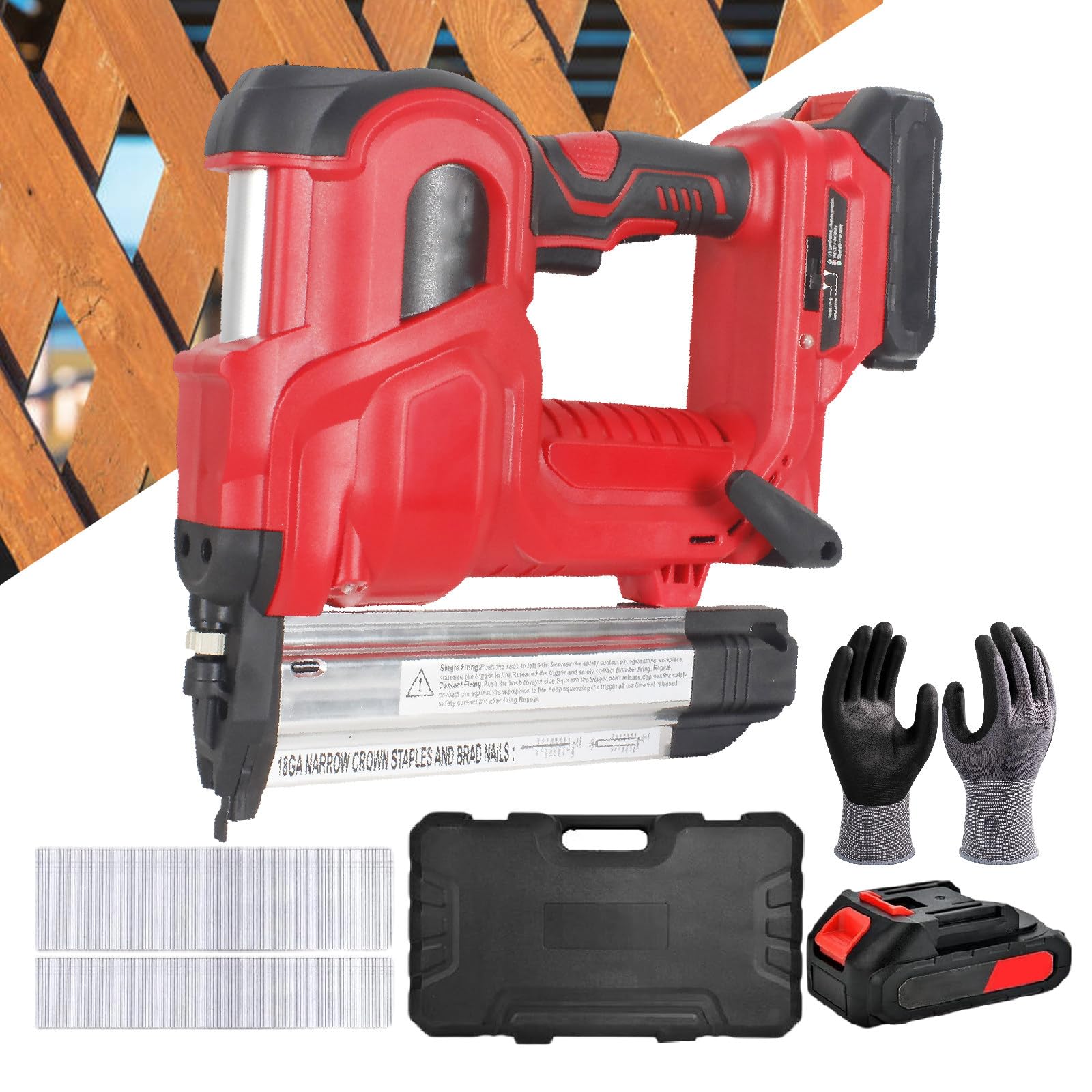 Clavadora Inalámbrica 2 En 1,Clavadoras Eléctricas,Clavos 2" De Largo, Calibre 18,con Guantes,1 Batería Y 400 Clavos,Clavadora Eléctrica,Clavo En Forma De U/Clavo Recto,Red