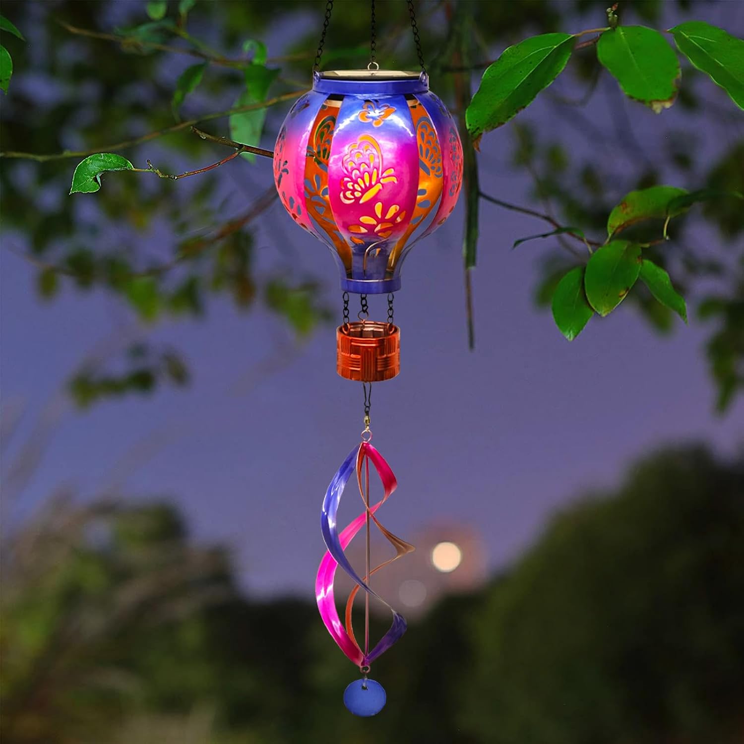Hot Air Balloon Solar Lantern Butterfly Wind Spinners with Flame Light