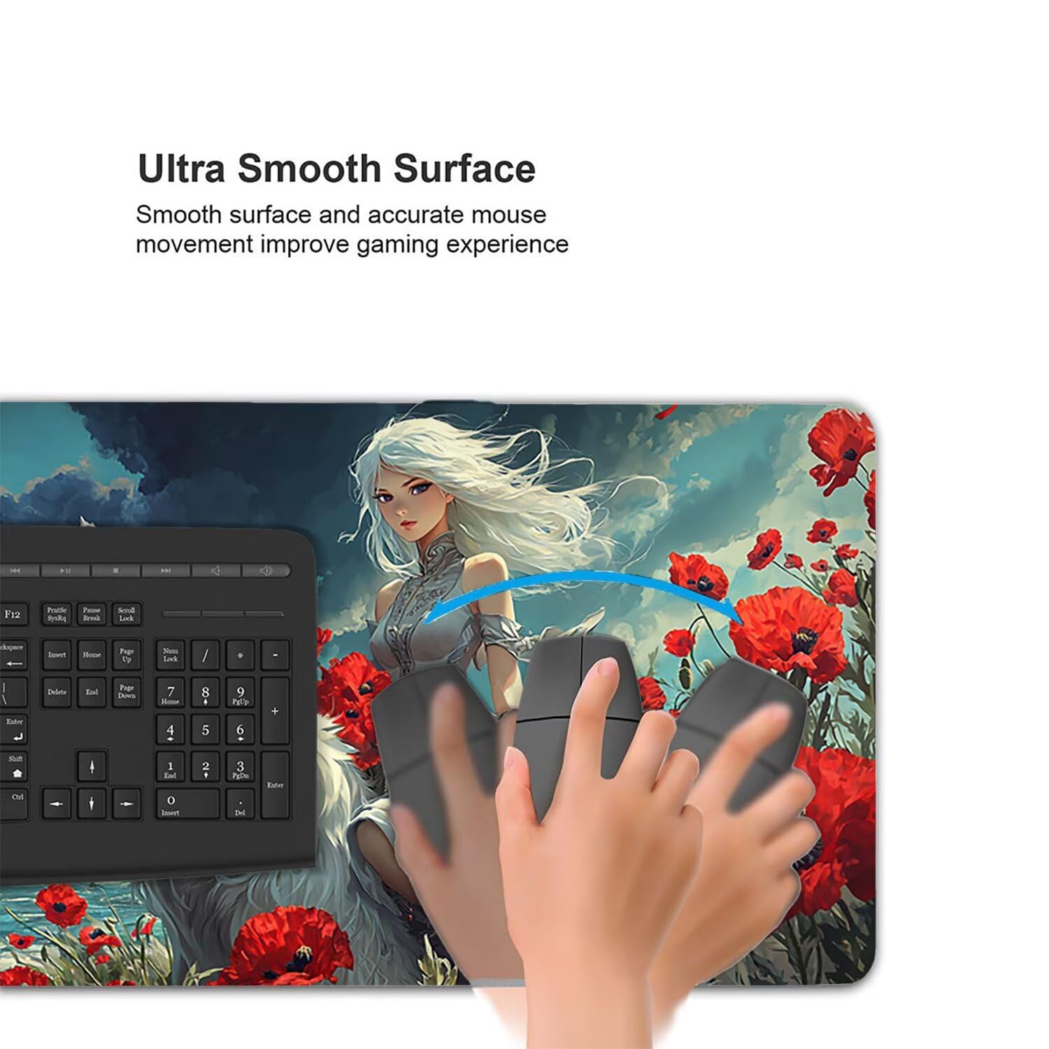 Tappetino per Mouse XXL 1200 x 600 mm Tappetino Mouse Gaming Grande, Mousepad con Base in Gomma Antiscivolo, Tappeto per Tavolo da Gaming per Mouse e Tastiera Accessori (lupo ragazza paesaggio) H-519