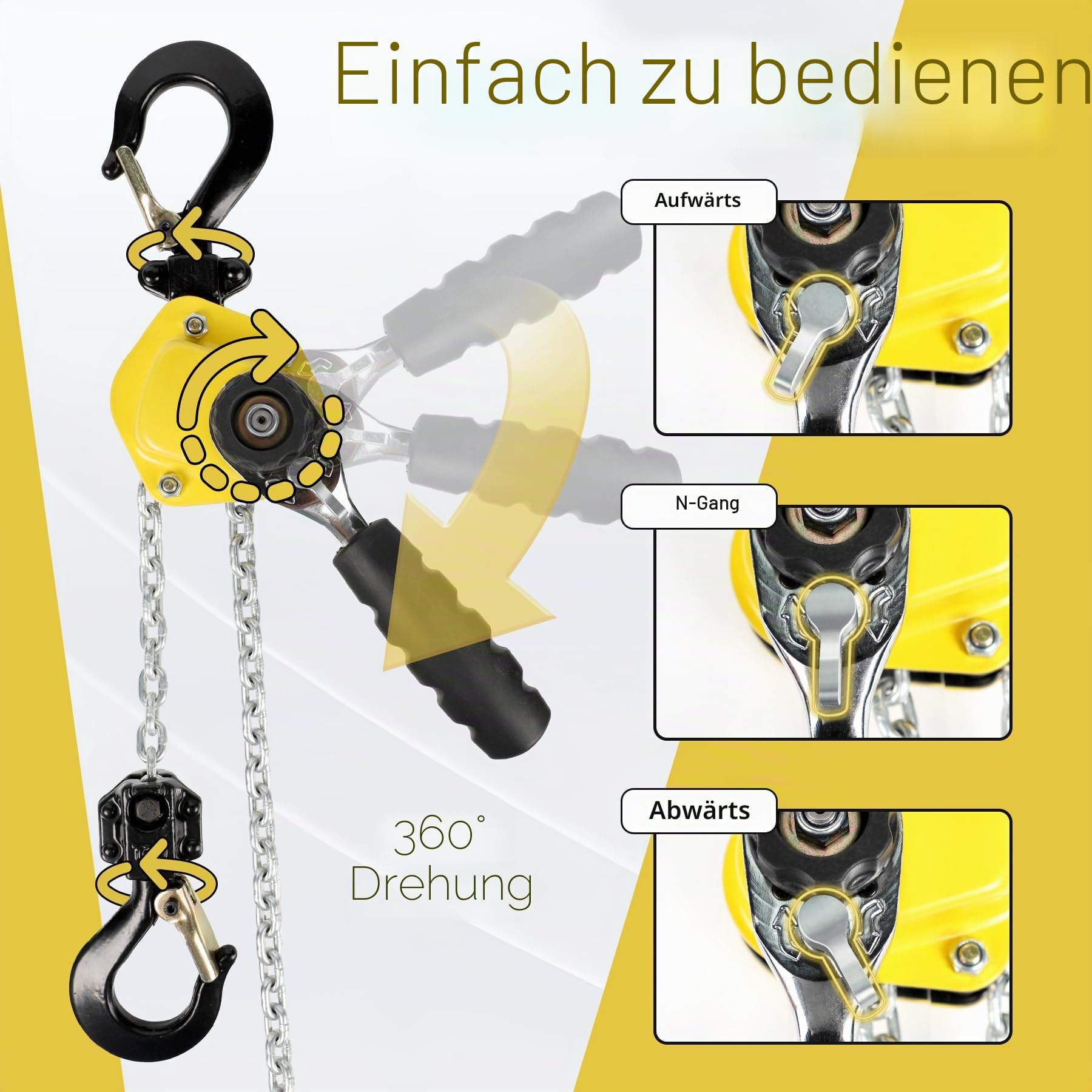 250 kg manueller Hebel-Kettenzug, Mini-Abzieher, 1/4 Tonnen Kapazität, tragbare Kette, 3 m Hebebühne, G80-Kette, Ratschenhebel mit Haken | Tragbare Kette mit 3 m Hebebühne G80, Ratschenhebel mit Haken