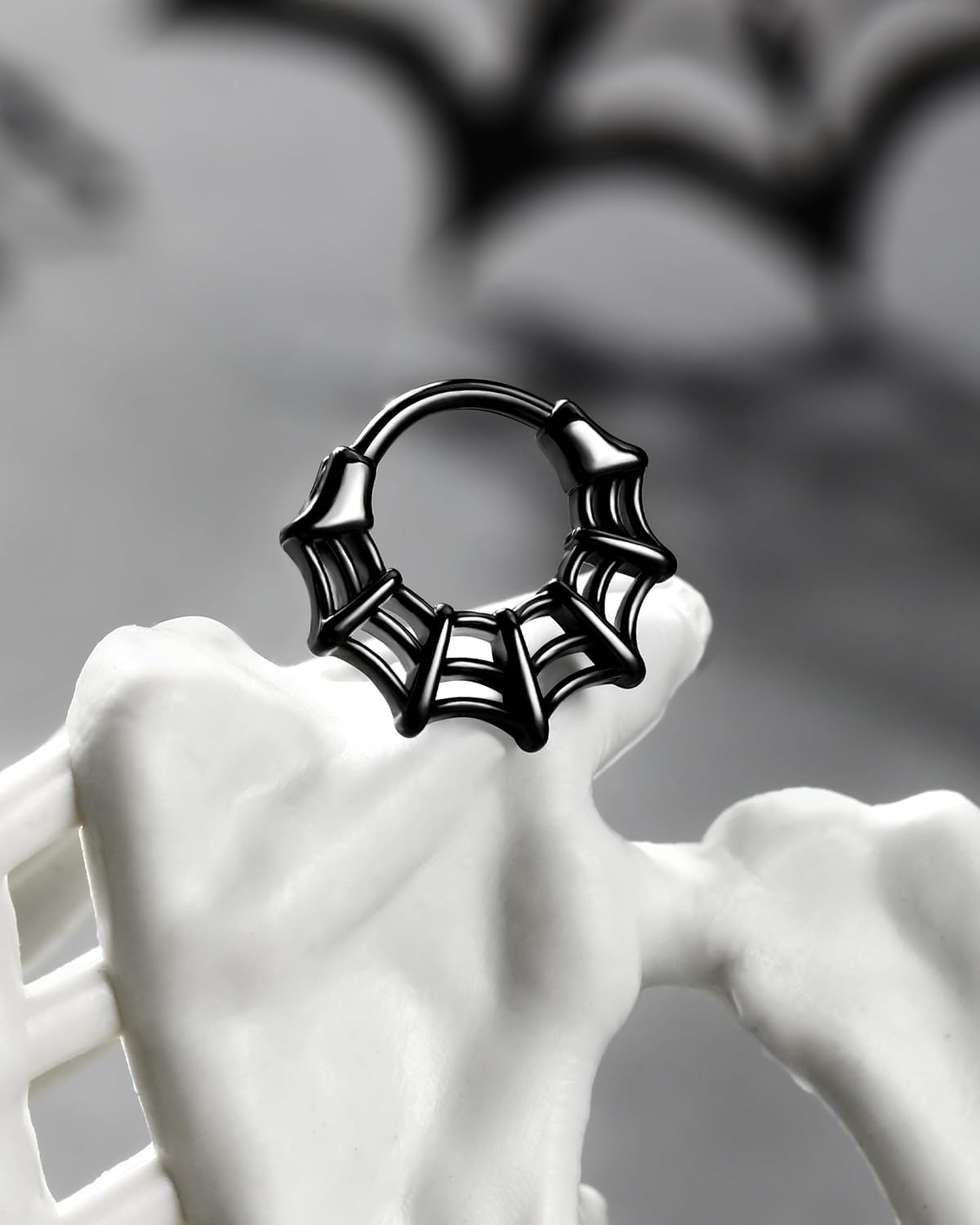 COCHARM 16G Septum Ring Spider Web Halloween Septum Nose Rings Silver Black Daith Earrings for Women 316L Stainless Steel Daith Piercing Jewelry - Image 5