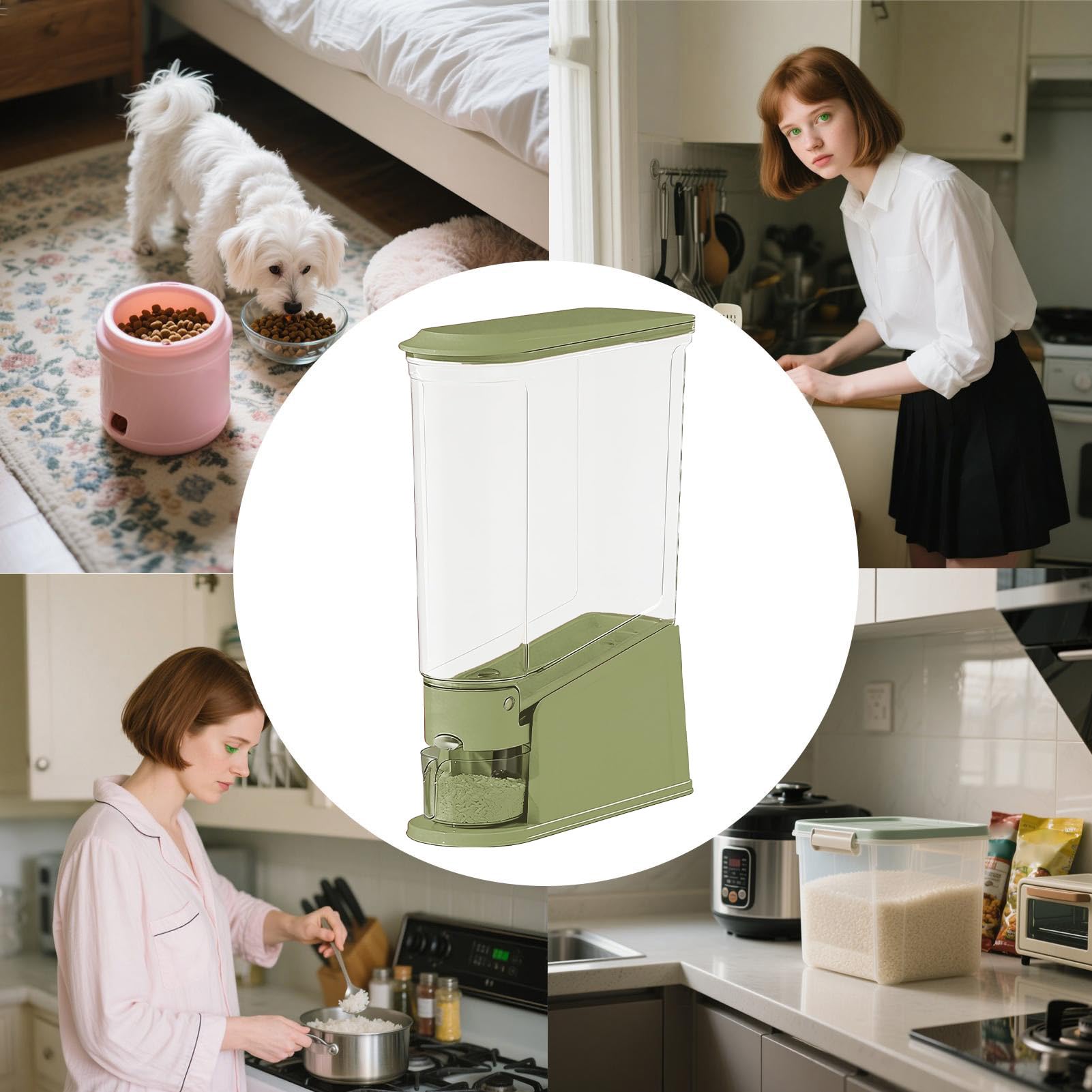 Dispenser di riso barattolo trasparente di grande capacità con tacchetto | Contenitore dispenser per riso e alimenti in casa, cucina, ristorante, per conservare alimenti secchi e animali domestici
