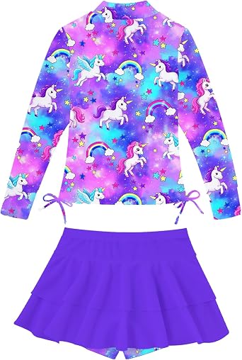 Vogseek Girls Rashguard 2 Pieces Bathing Suit Long Sleeve Swimsuit 3-12T