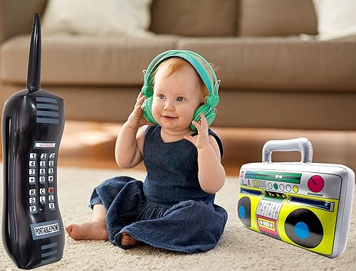 Miniatura 7 de Paquete de 2 cajas inflables para teléfono celular y boom box de los años 80, retro de los años 90, teléfono móvil y radio Boombox para accesorios