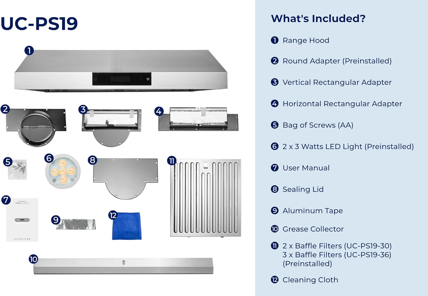 Hauslane PS19 Under Cabinet Range Hood 30 inch with Auto-Pilot Technology, Ducted Stainless Steel Kitchen Hood 860 CFM Dual Motor, Fully Automatic, Quiet Performance, Lifetime Motor Warranty