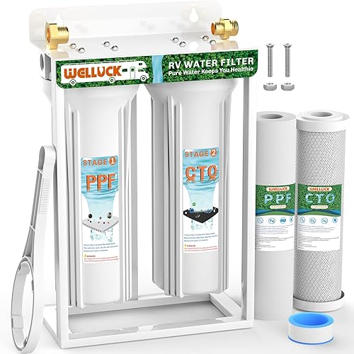 WELLUCK External RV Dual Water Filter System Reduce Chlorine and