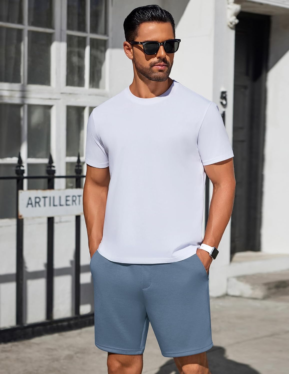 PINSPARK Mens Lounge Sweat Shorts, 7" Casual Elastic Waist Gym Workout Shorts with Drawstring - Image 5