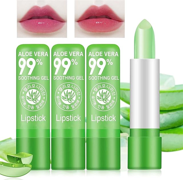 Lip Balm Set Aloe Vera Lipstick 3PCS Magic Temperature Colour Changing Lip Gloss Long-Lasting Moisturising Nutritious Cream Lip Plumper Makeup Set